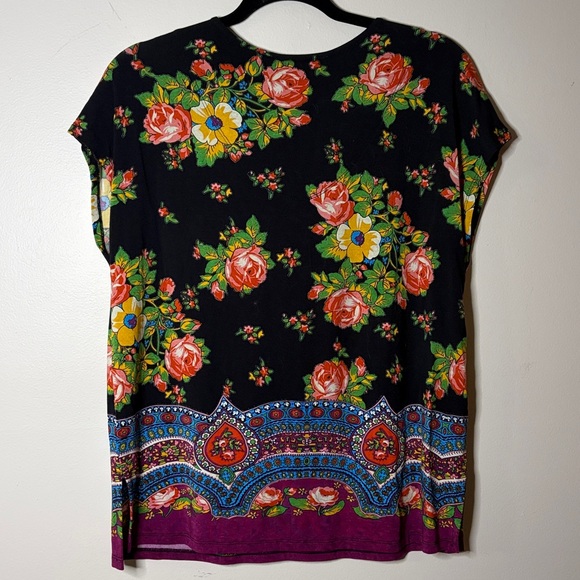 Johnny Was Black & Vibrant Floral V-Neck Blouse - Picture 7 of 8